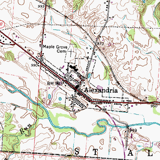Topographic Map of Village of Alexandria, OH