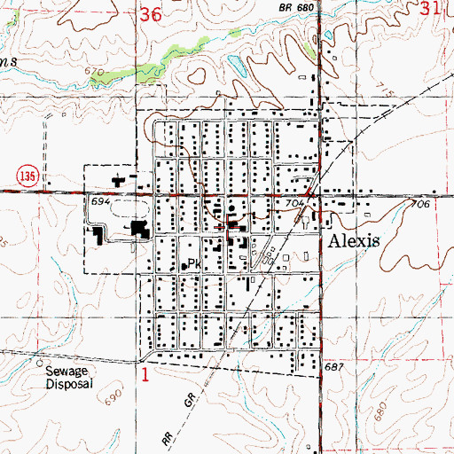 Topographic Map of Village of Alexis, IL