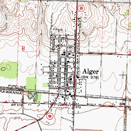 Topographic Map of Village of Alger, OH