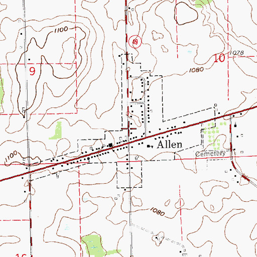 Topographic Map of Village of Allen, MI