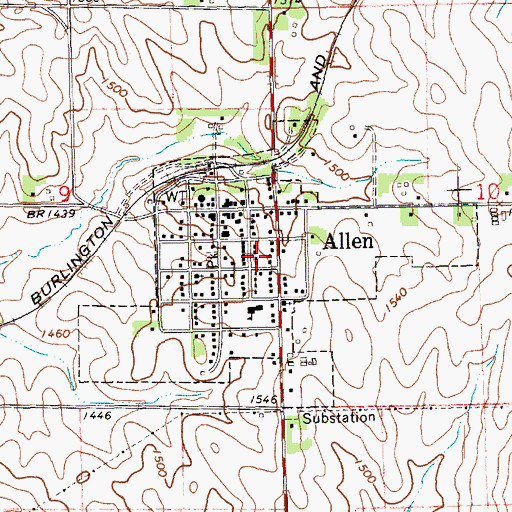 Topographic Map of Village of Allen, NE