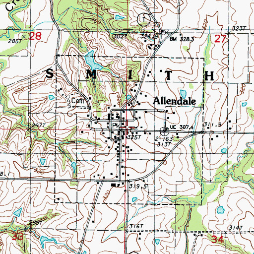 Topographic Map of Village of Allendale, MO