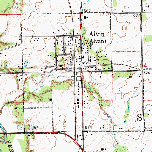 Topographic Map of Village of Alvan, IL