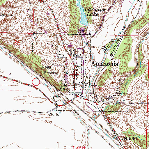 Topographic Map of Village of Amazonia, MO