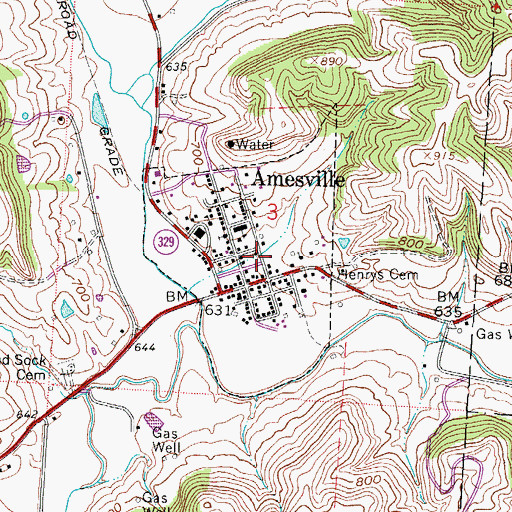 Topographic Map of Village of Amesville, OH