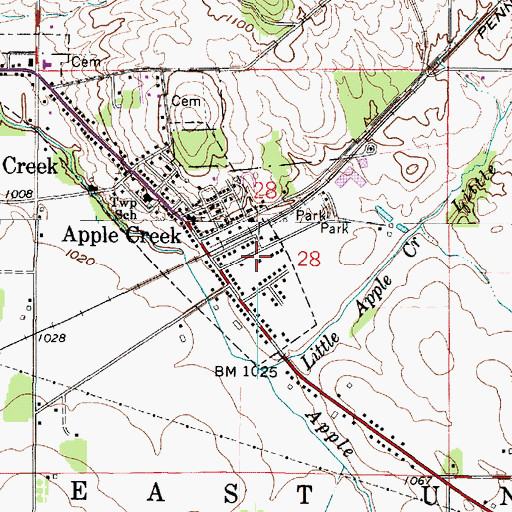 Topographic Map of Village of Apple Creek, OH