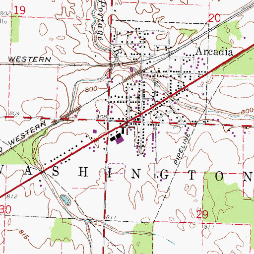 Topographic Map of Village of Arcadia, OH