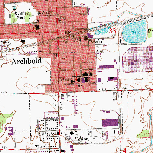 Topographic Map of Village of Archbold, OH