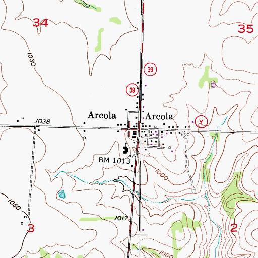Topographic Map of Village of Arcola, MO