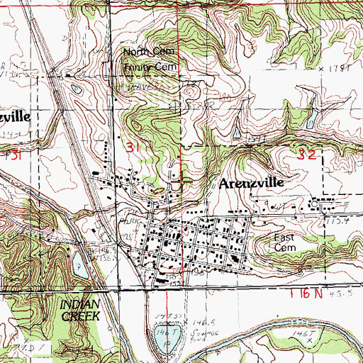 Topographic Map of Village of Arenzville, IL
