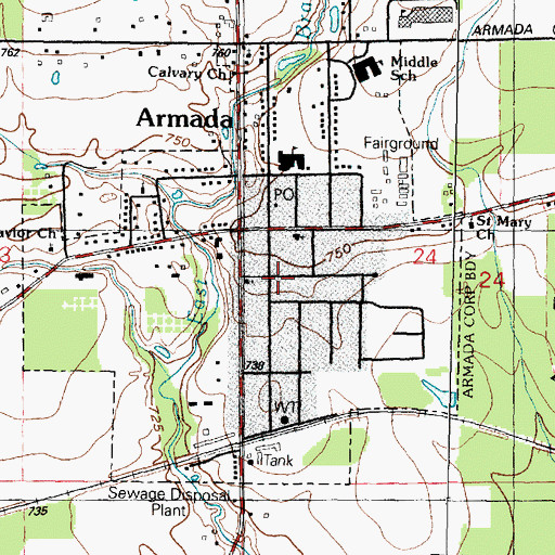 Topographic Map of Village of Armada, MI