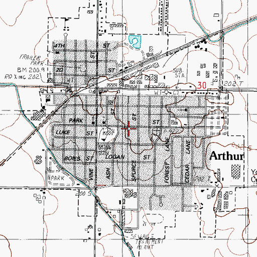 Topographic Map of Village of Arthur, IL