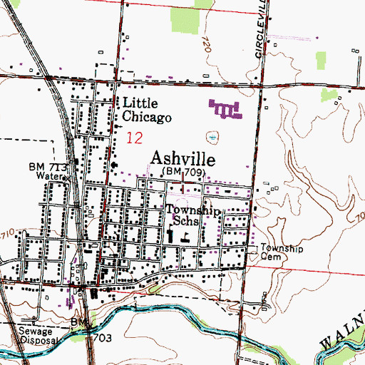 Topographic Map of Village of Ashville, OH