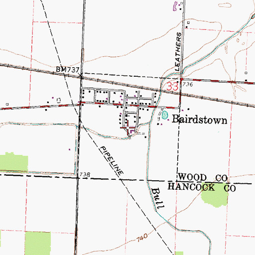 Topographic Map of Village of Bairdstown, OH