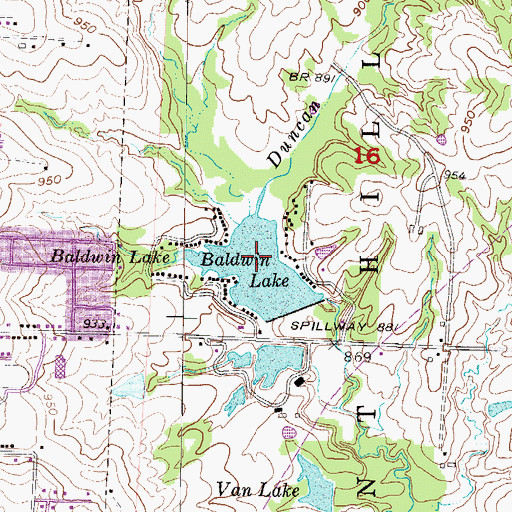 Topographic Map of Village of Baldwin Park, MO