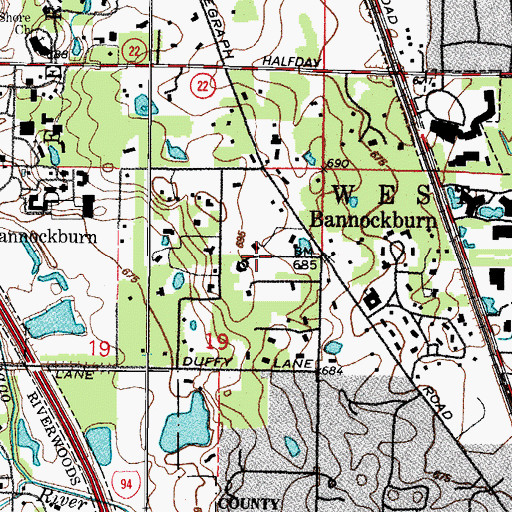 Topographic Map of Village of Bannockburn, IL