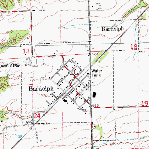Topographic Map of Village of Bardolph, IL