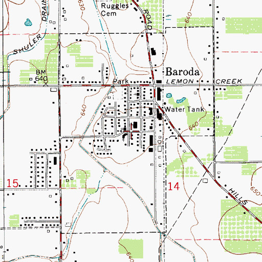 Topographic Map of Village of Baroda, MI