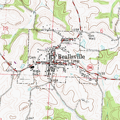 Topographic Map of Village of Beallsville, OH