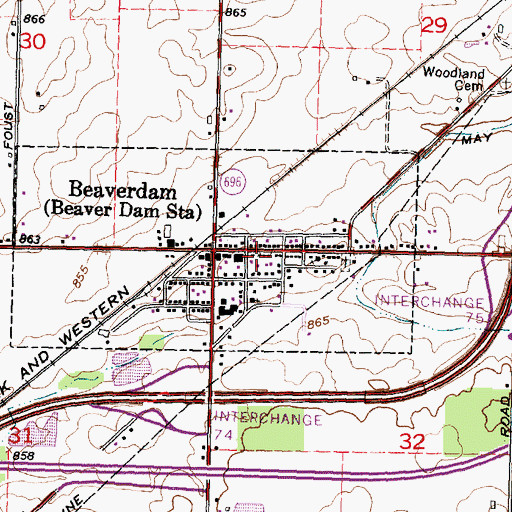 Topographic Map of Village of Beaverdam, OH