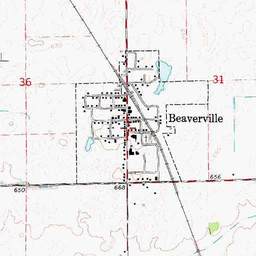 Topographic Map of Village of Beaverville, IL