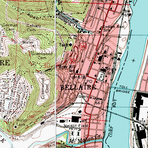 Topographic Map of Village of Bellaire, OH