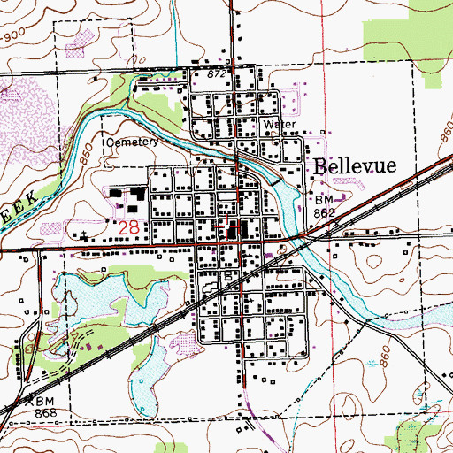 Topographic Map of Village of Bellevue, MI