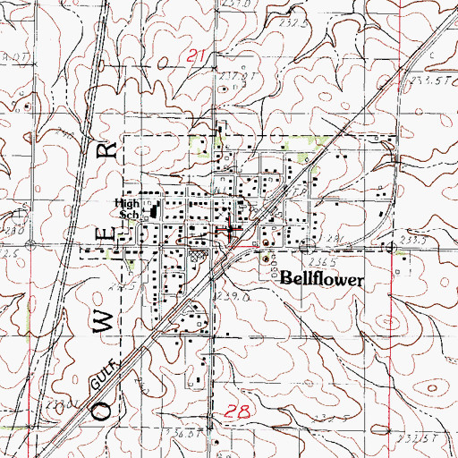 Topographic Map of Village of Bellflower, IL