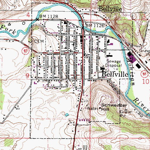 Topographic Map of Village of Bellville, OH