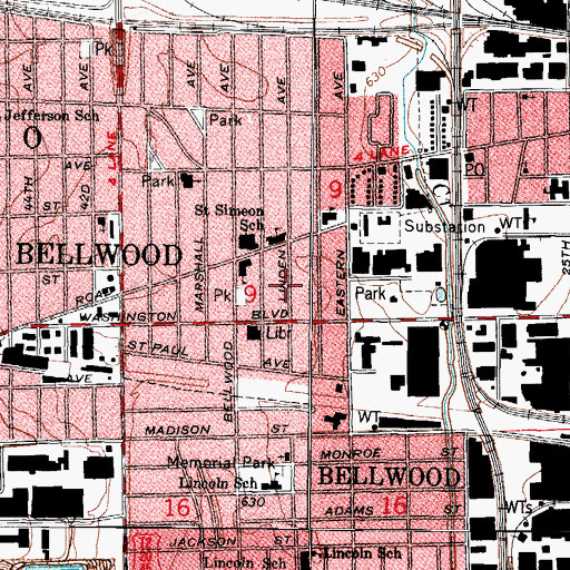 Topographic Map of Village of Bellwood, IL