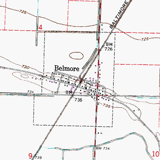 Topographic Map of Village of Belmore, OH