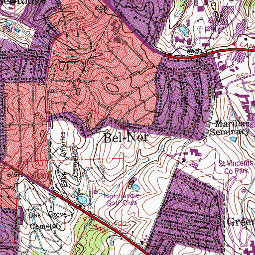 Topographic Map of Village of Bel-Nor, MO