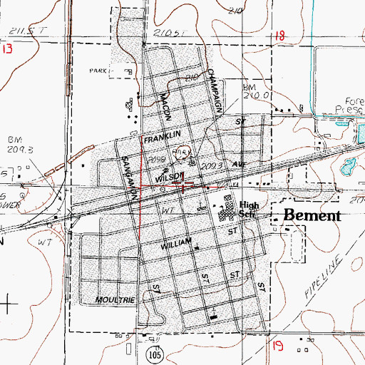 Topographic Map of Village of Bement, IL
