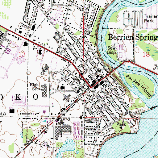 Topographic Map of Village of Berrien Springs, MI