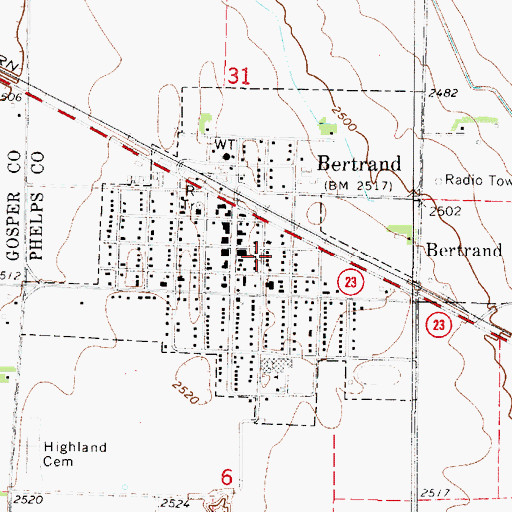Topographic Map of Village of Bertrand, NE
