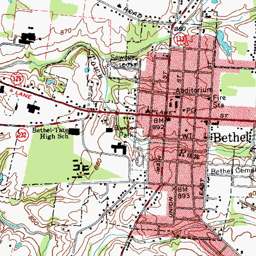 Topographic Map of Village of Bethel, OH