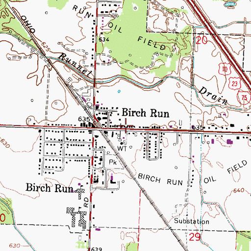 Topographic Map of Village of Birch Run, MI