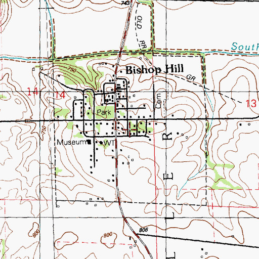 Topographic Map of Village of Bishop Hill, IL