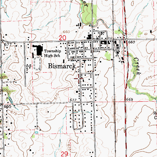 Topographic Map of Village of Bismarck, IL