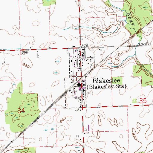 Topographic Map of Village of Blakeslee, OH