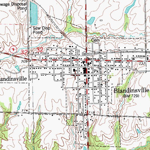 Topographic Map of Village of Blandinsville, IL