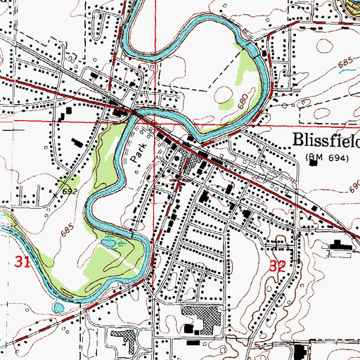 Topographic Map of Village of Blissfield, MI