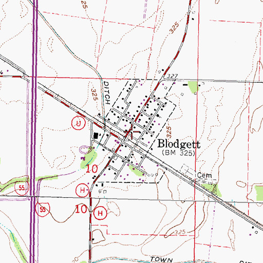 Topographic Map of Village of Blodgett, MO