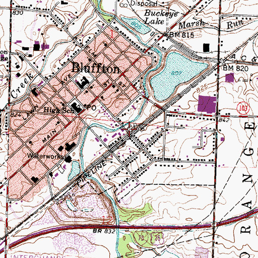 Topographic Map of Village of Bluffton, OH