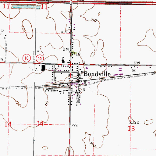 Topographic Map of Village of Bondville, IL