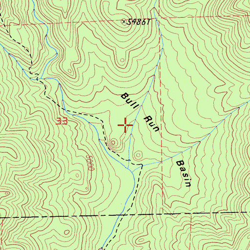 Topographic Map of Bull Run Basin, CA