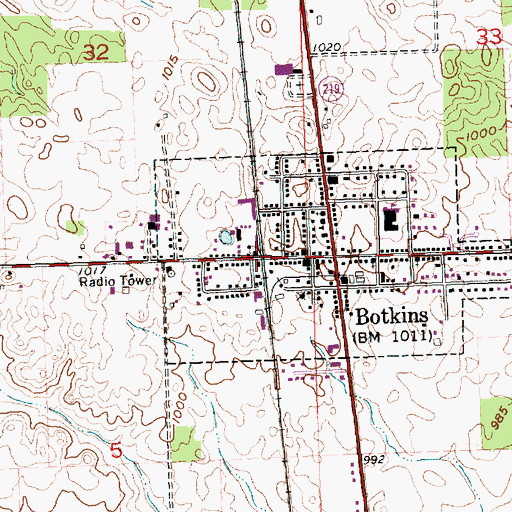 Topographic Map of Village of Botkins, OH