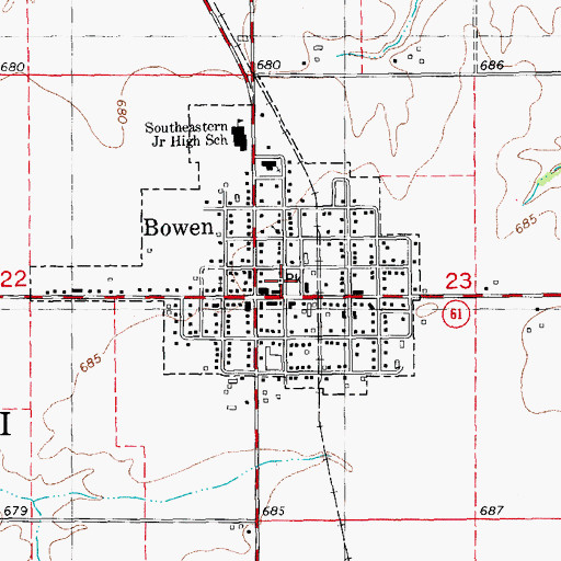 Topographic Map of Village of Bowen, IL