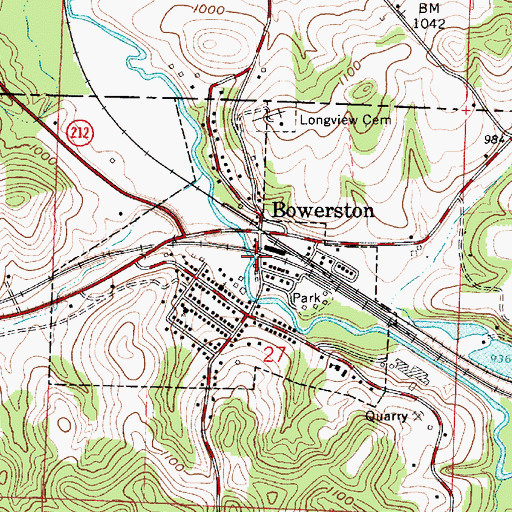 Topographic Map of Village of Bowerston, OH