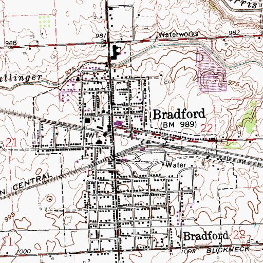 Topographic Map of Village of Bradford, OH